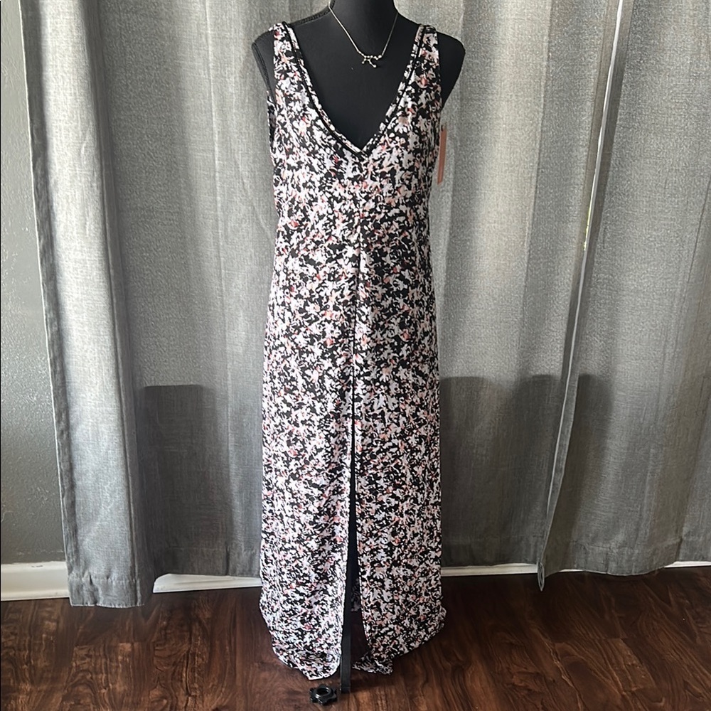 White House Black Market Black & Pink Floral Maxi Dress